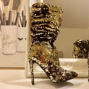 Gold sequin booties